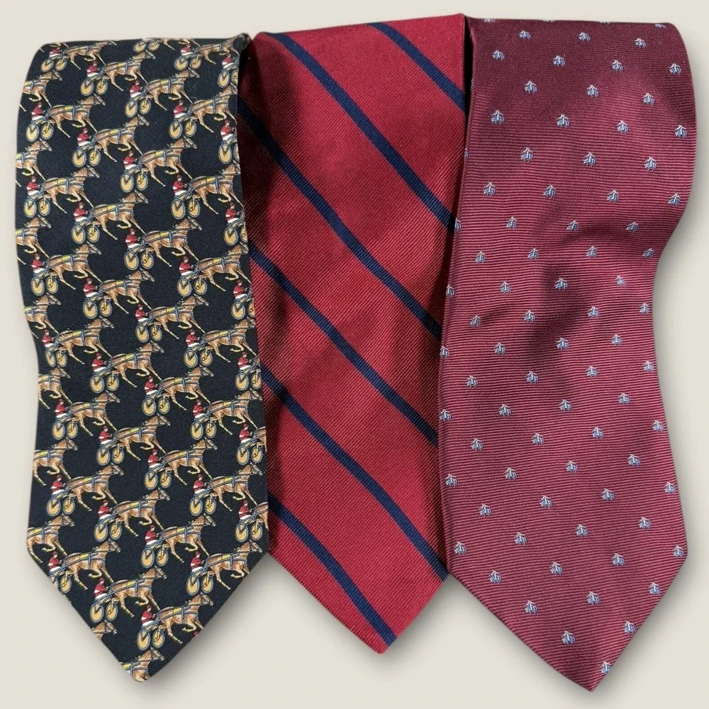 Brooks‎ Brothers Lot of 3 Silk Ties Harness Racing Stripe Golden Fleece Logo